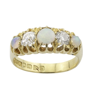 18ct Yellow Gold Opal & Diamond 5-Stone Ring