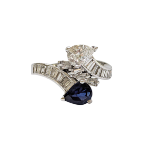 Vintage Sapphire, Diamond and White Gold Crossover Ring, Circa 1990