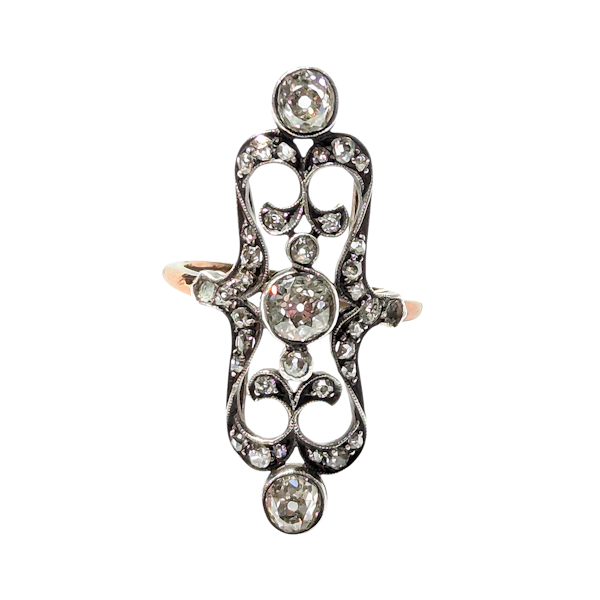 Antique Diamond and Silver Upon Gold Plaque Ring, Circa 1900 - image 1