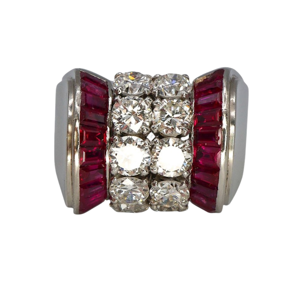 Late Art Deco Ruby, Diamond and Platinum Ring, Circa 1940 - image 1