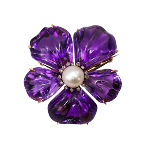 Amethyst, Pearl, Diamond and Gold Pansy Flower Brooch, Circa 1880
