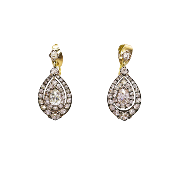 Antique Diamond and Silver Upon Gold Earrings, Circa 1870, Once Owned by Viscountess Gwladys Chaplin - image 1