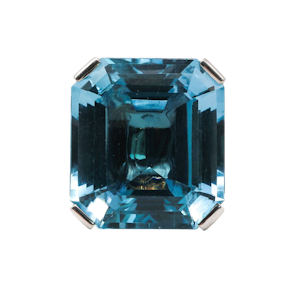 Vintage French Blue Topaz and White Gold Ring, Circa 1990