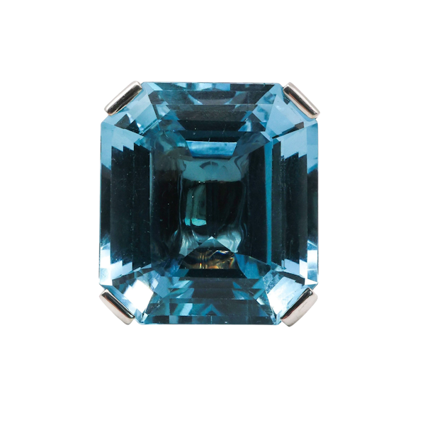 Vintage French Blue Topaz and White Gold Ring, Circa 1990 - image 1
