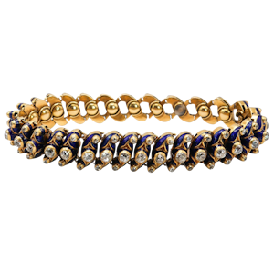 Victorian Blue Enamel, Diamond and Gold Expanding Bracelet, 1850