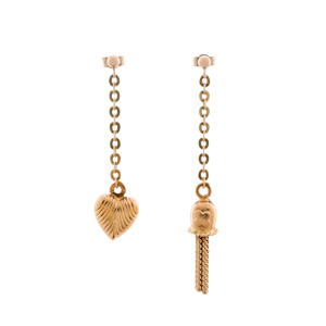 Vintage 18ct Gold Mismatched Heart & Tassel Drop Earrings