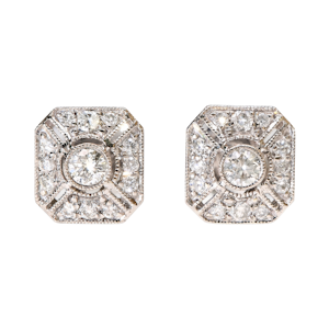 Vintage Art Deco Style Diamond 18ct Gold Stud Earrings
