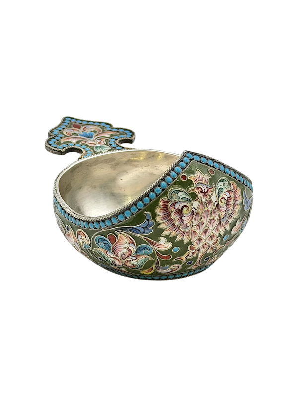 Russian silver and shaded enamel kovsh, Moscow, c.1900. - image 1