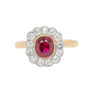 Vintage Ruby and Diamond Old Cut Cluster Ring - Charlotte Sayers
