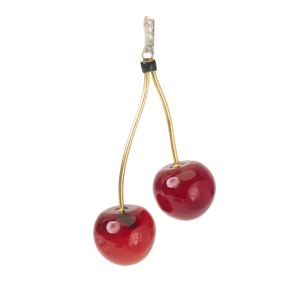 Art Deco Diamond & Carnelian 18ct Gold Cherry Pendant - image 1