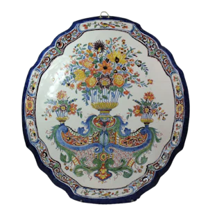 Dutch delft oval polychrome plaque, circa 1730-40,