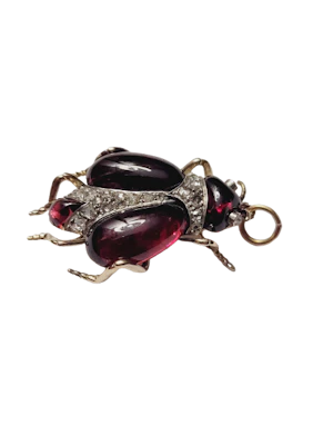 Super rare cabochon garnet and diamond 19th century bug pendant sku 8877 DBGEMS