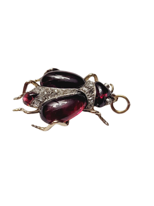 Super rare cabochon garnet and diamond 19th century bug pendant sku 8877 DBGEMS - image 1