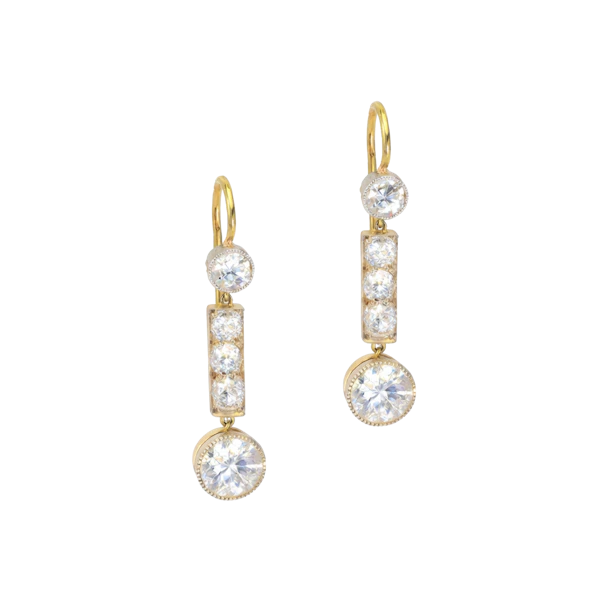 Edwardian Diamond Drop Earrings, Platinum & 18ct Gold - image 1