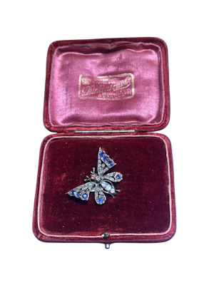 Victorian multi-stoned Diamond and Sapphire Butterfly Brooch - Spectrum Antiques