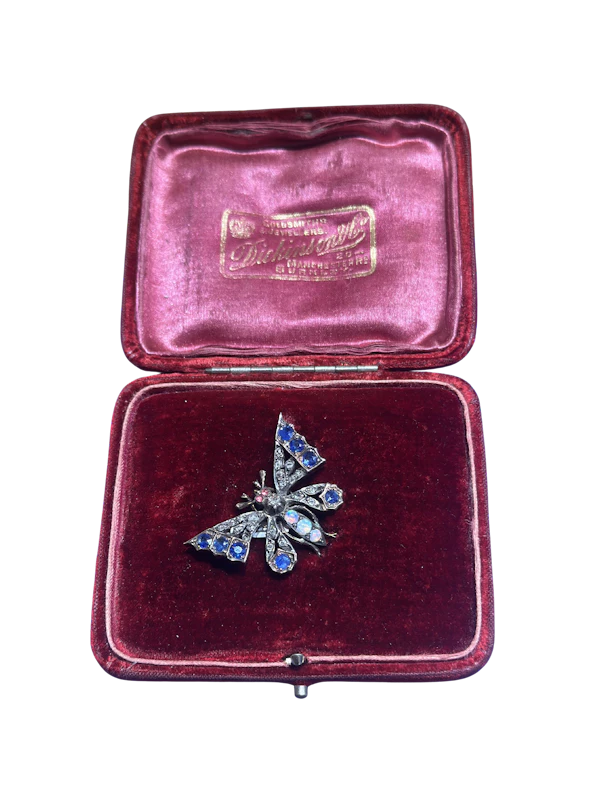 Victorian multi-stoned Diamond and Sapphire Butterfly Brooch - image 1