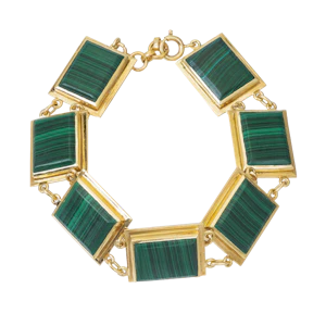 1960s Italian Malachite 18ct Gold Panel Bracelet