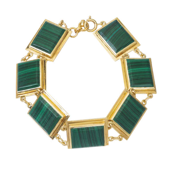 1960s Italian Malachite 18ct Gold Panel Bracelet - image 1
