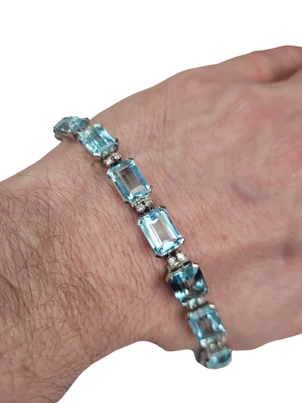 Art deco aquamarine and diamond bracelet sku 8890 DBGEMS - image 1
