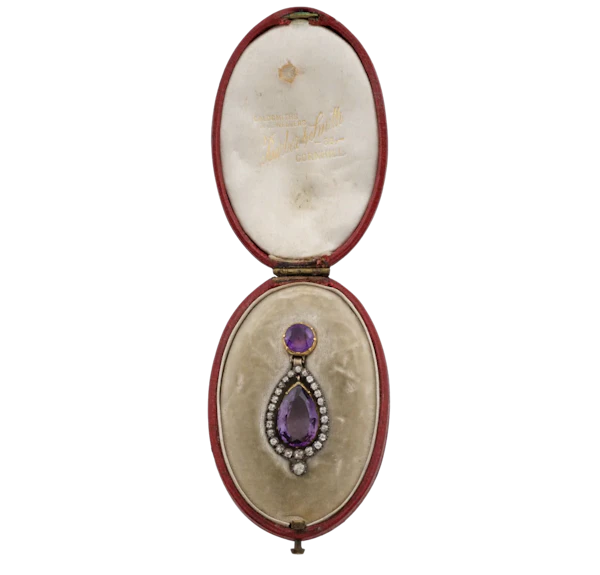 Boxed Amethyst and Diamond Pendant - Spectrum Antiques - image 1