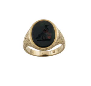 18ct Oval Engraved Bloodstone Signet - Spectrum Antiques