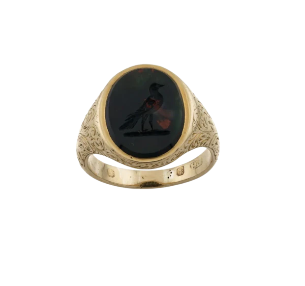 18ct Oval Engraved Bloodstone Signet - Spectrum Antiques - image 1