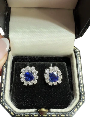 Royal blue Unheated Sapphire & Diamond Earrings 18k white gold