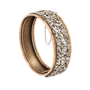 French Art Nouveau Silver & Silver Gilt Pierced Foliate Bangle c.1890s