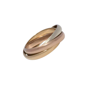 Vintage 1970s 9ct Tri Colour Gold Russian Wedding Band / Trinity Rolling Ring, UK Size I
