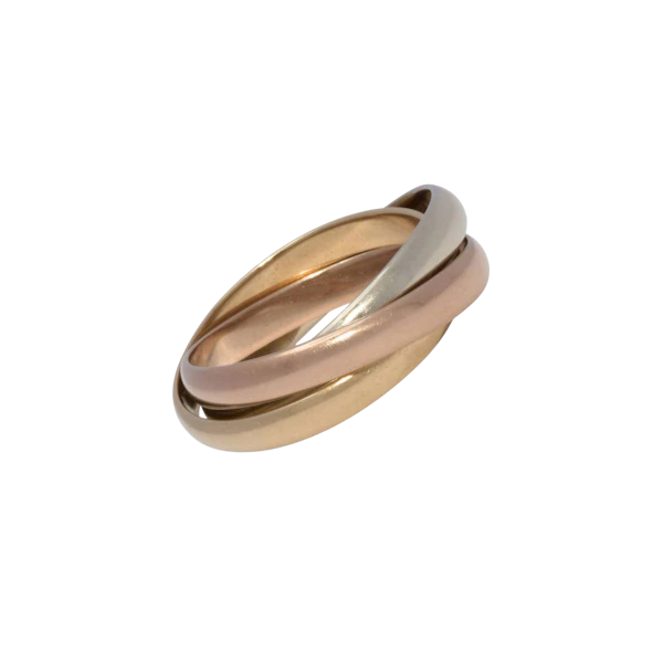 Vintage 1970s 9ct Tri Colour Gold Russian Wedding Band / Trinity Rolling Ring, UK Size I - image 1