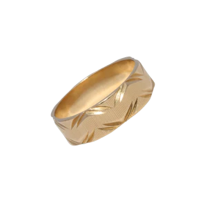 Vintage 14ct Yellow Gold Engraved Leaf Band Ring, c.1980s 14k Botanical Patterned Wedding Band, UK size M