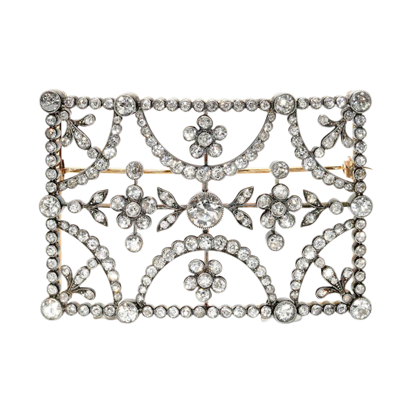 Antique Diamond and Silver Upon Gold Buckle Brooch, Circa 1890 - image 1