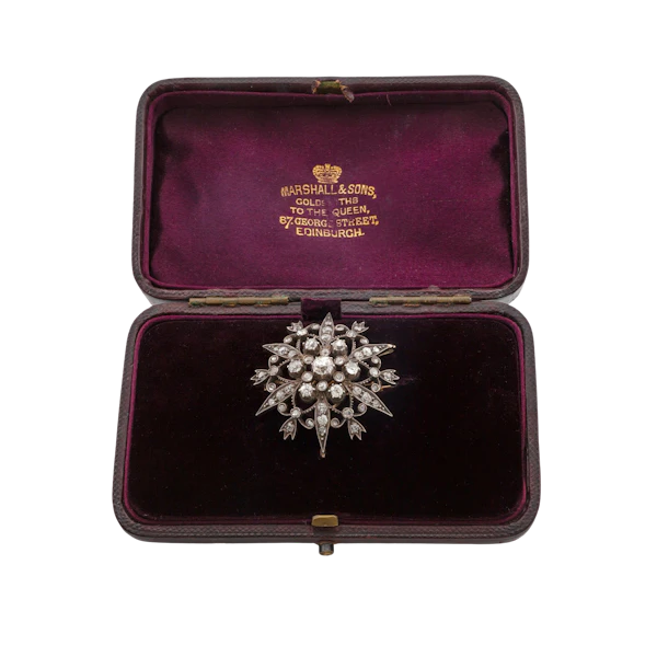 Victorian Silver-Topped Gold Diamond Starburst Cluster Brooch Spectrum Antiques - image 1