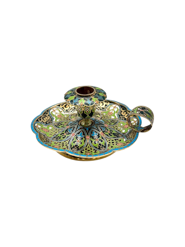 19th century French silver gilt and champleve enamel candlestick holder. - image 1