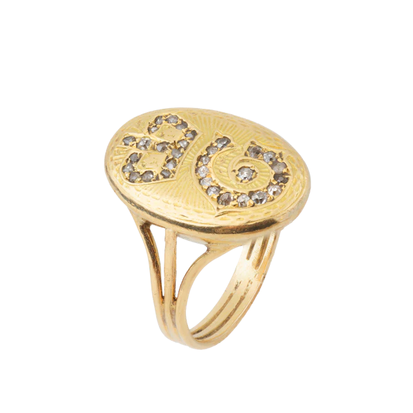 Victorian Diamond 'Initial' & Crown 18ct Gold Signet Ring - image 1
