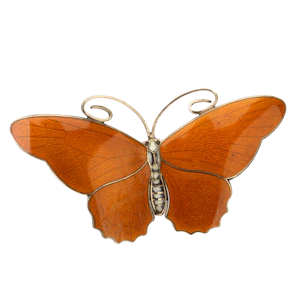 Large Vintage Kristian Hestenes Orange Enamel Butterfly Brooch c.1950s