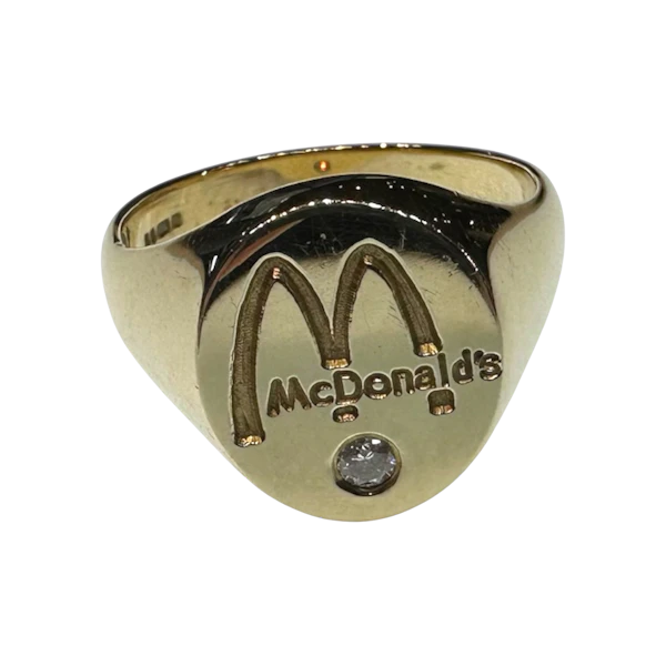 9K Gold Diamond "McDonalds" Signet Ring – London, 1993 - image 1