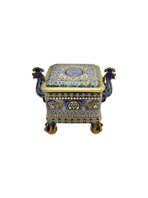 Russian silver gilt cloisonné enamel casket, Moscow 1886 by Pavel Ovchinnikov.