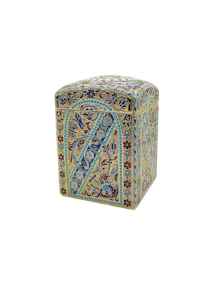 Russian silver gilt and cloisonné enamel tea caddy, Moscow, 1896 by Nikolai Alekseev.