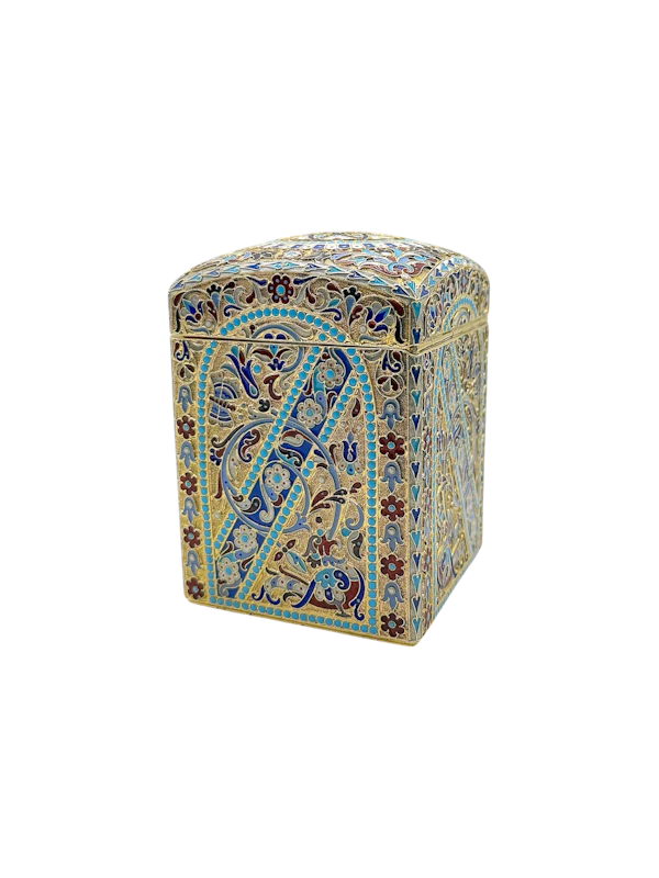 Russian silver gilt and cloisonné enamel tea caddy, Moscow, 1896 by Nikolai Alekseev. - image 1