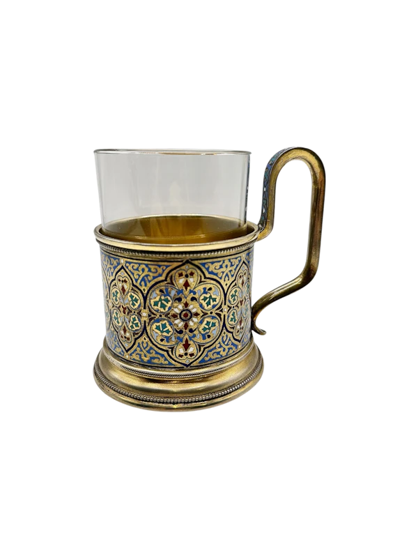 Russian silver gilt and champleve enamel tea holder, Moscow 1889 by Gustav Klingert. - image 1