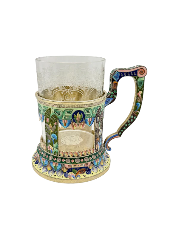 Russian silver gilt and cloisonné and shaded enamel tea glass holder, Moscow c.1910. - image 1