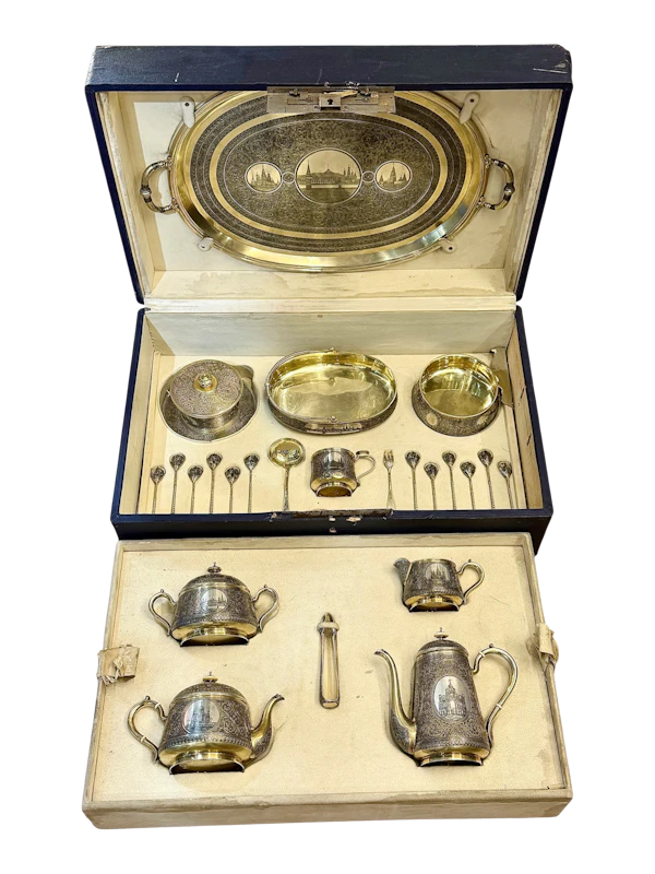 Large Russian silver gilt and niello tea and coffee set with a tray, Moscow, 1886 by Postnikov. - image 1