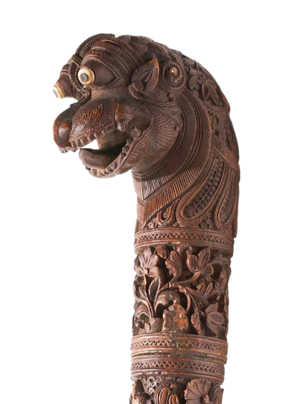 19th-century South Indian Mysore carved sandalwood walking stick - image 1