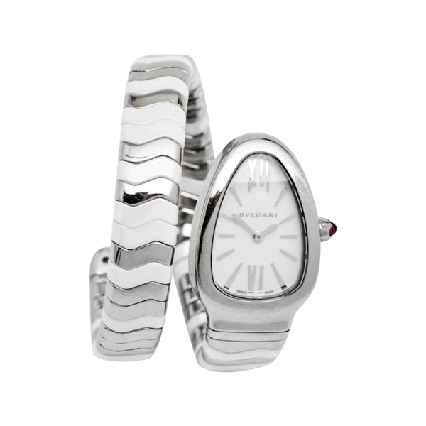 BVLGARI Serpenti Spiga Steel Quartz 35mm watch. Steel and white ceramic full set boxed. Mark Constable Unit 301 - image 1