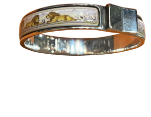 Rare vintage Hermès Loquet bangle sterling silver Lion Enamel Mark Constable Unit 301