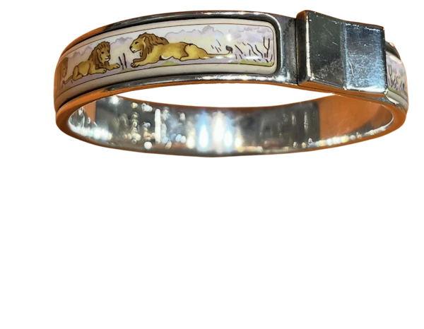 Rare vintage Hermès Loquet bangle sterling silver Lion Enamel Mark Constable Unit 301 - image 1