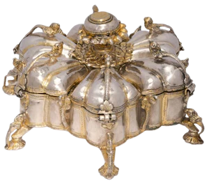 Antique late 19th Century Indian parcel gilt Solid Silver spice box (pandan).