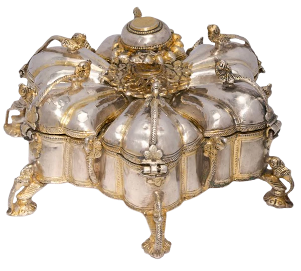 Antique late 19th Century Indian parcel gilt Solid Silver spice box (pandan). - image 1