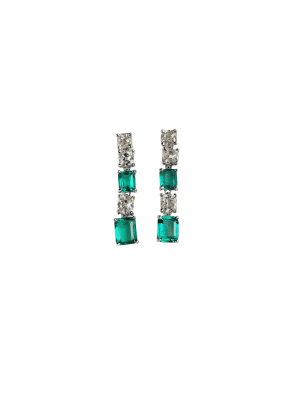 Gem emerald and old mine cut diamond drop earrings sku 8971 DBGEMS - image 1